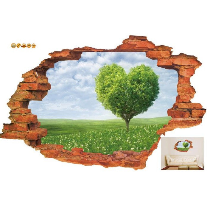 3D Broken Wall Sunset Scenery Wall Stickers