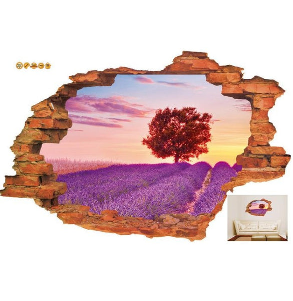 3D Broken Wall Sunset Scenery Wall Stickers