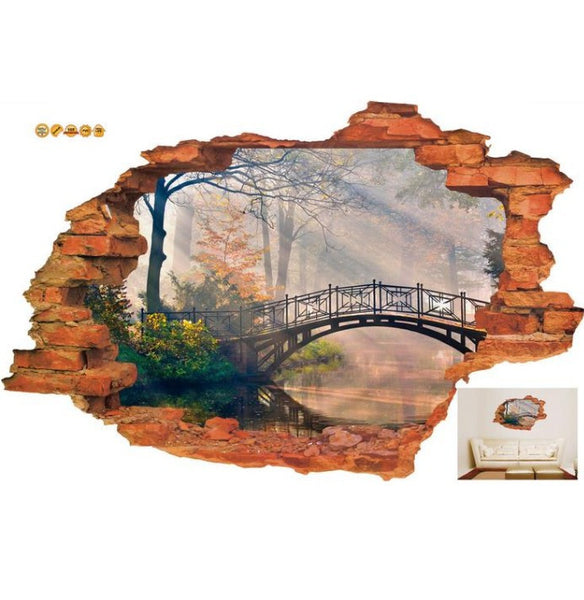 3D Broken Wall Sunset Scenery Wall Stickers